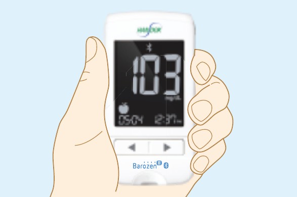 측정기 화면에 표시된 혈당 결과